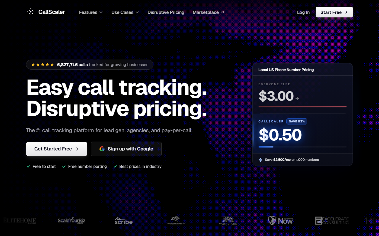 Screenshot of the CallScaler homepage captured for this community summary