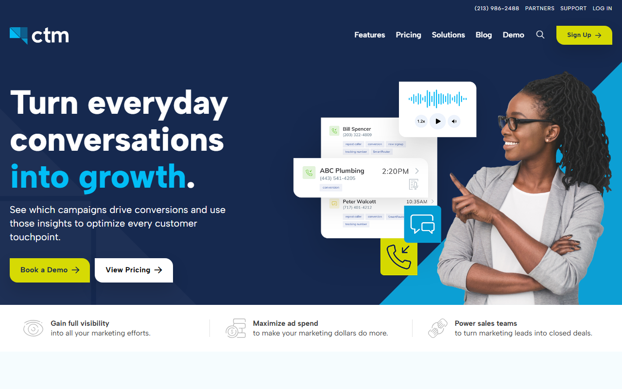 Screenshot of the CallTrackingMetrics homepage captured for this community summary